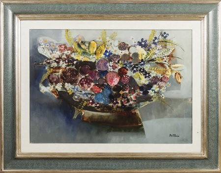 LIDO BETTARINI Cesto con fiori e frutta - Flowers and Fruits in a Basket olio...