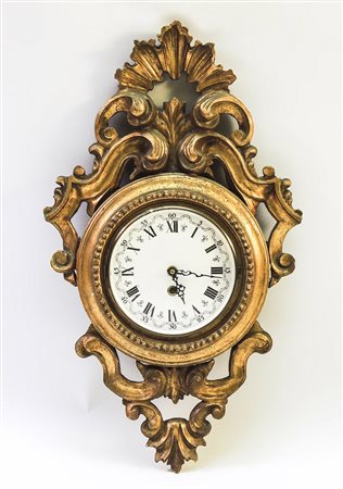 OROLOGIO PENSILE IN LEGNO INTAGLIATO E DORATO - GILTWOOD WALL CLOCK prima...