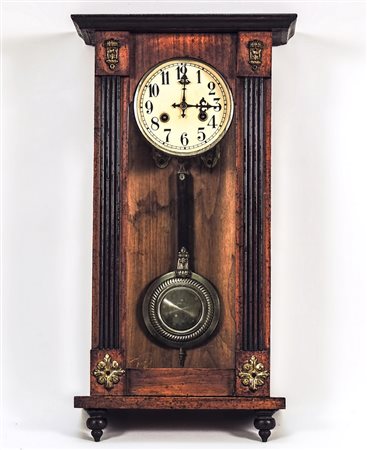 OROLOGIO PENSILE A PENDOLO IN LEGNO TENERO E NOCE - SOFTWOOD AND WALNUT WALL...