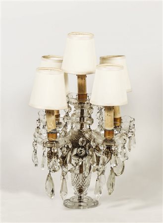 CANDELABRO IN CRISTALLO - CRYSTAL CANDELABRUM CONVERTED TO LAMP cinque bracci...