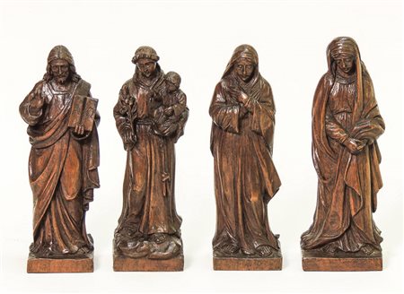 QUATTRO FIGURE IN LEGNO INTAGLIATO - FOUR CARVED WOODEN FIGURES raffiguranti...