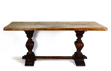 TAVOLO FRATINA IN NOCE - WALNUT TABLE due sostegni a balaustra riuniti da...