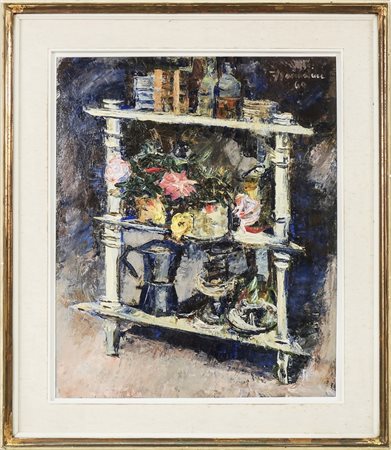 FRANCO FRANCHINI Scaffaletto con rose - Roses olio su tavoletta - oil on...