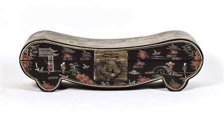 SCATOLA POGGIATESTA D'EPOCA IN LEGNO LACCATO - OLD LACQUERED HEAD REST BOX...