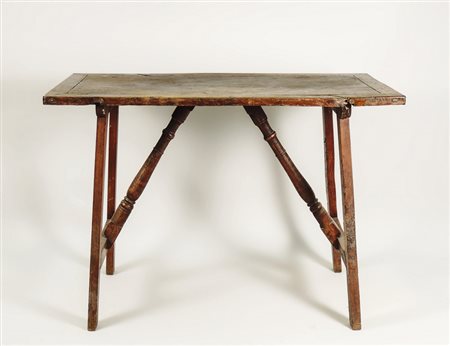 TAVOLINO RUSTICO IN NOCE - WALNUT COUNTRY TABLE costruito con materiale...