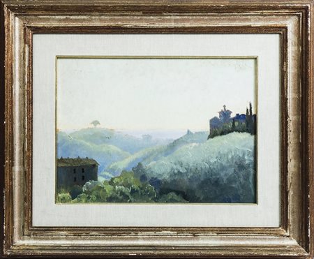 VALENTINO GHIGLIA (1903-1960) Paesaggio con veduta marina sullo sfondo 1946 -...