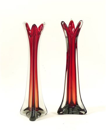 COPPIA DI VASI IN VETRO SOFFIATO - PAIR OF BLOWN GLASS VASES nei toni del...