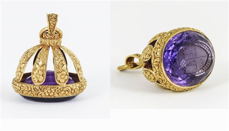 SIGILLO IN ORO GIALLO 18 KT - AN 18KT GOLD AND AMETHYST SEAL Londra, 1928 -...