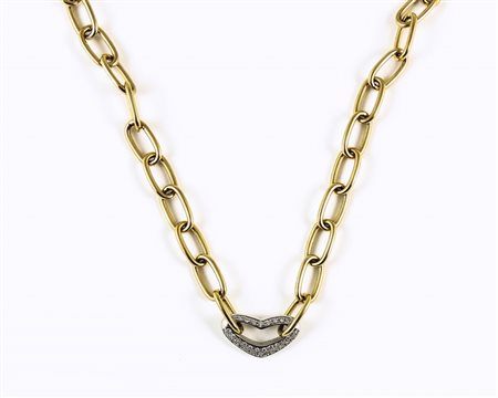 COLLANA IN ORO GIALLO - GOLD AND DIAMOND NECKLACE impreziosita da cuore in...