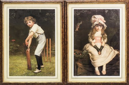 RITRATTI DI BAMBINI - PORTRAITS OF CHILDREN due stampe colorate - two colour...