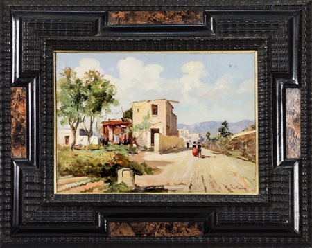 PAESAGGIO CAMPESTRE CON FIGURE - COUNTRY LANDSCAPE WITH FIGURES olio su...