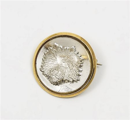 SPILLA CIRCOLARE IN ORO GIALLO E CRISTALLO - WHITE GOLD AND CRYSTAL BROOCH...