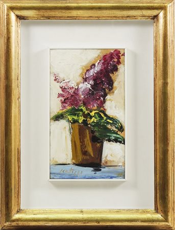 SERGIO SCATIZZI (1918-2009) Violaciocche - Flowers in a Vase olio su...