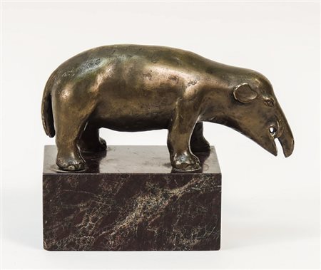 TAPIRO - TAPIR scultura in bronzo - bronze sculpture su base in marmo h cm 9