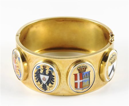 BRACCIALE RIGIDO IN ORO GIALLO E SMALTI - GOLD AND ENAMEL BRACELET Anni...