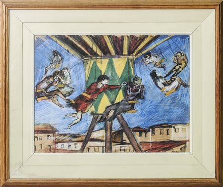 RENZO GRAZZINI (1912-1990) La giostra - The Carousel tecnica mista su...