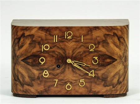 OROLOGIO DÉCO DA TAVOLO IN RADICA DI NOCE - DECO BURR WALNUT DECÒ MANTEL...