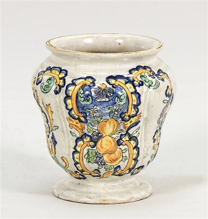 VASO IN MAIOLICA POLICROMA - PAINTED MAJOLICA VASE corpo baccellato dipinto...