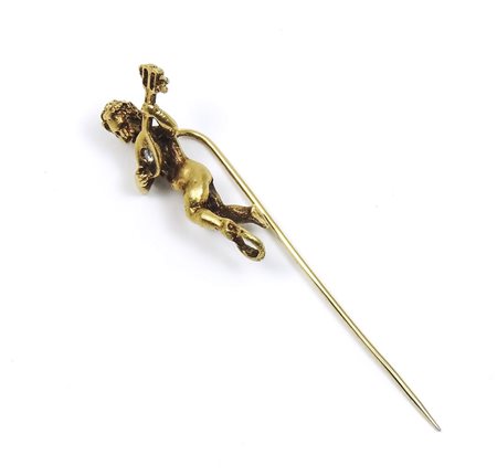 SPILLA DA CRAVATTA IN ORO GIALLO - GOLDEN TIE-PIN modellata com un putto...