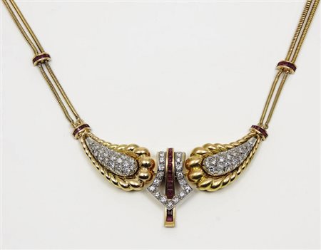 COLLANA IN ORO GIALLO, DIAMANTI E RUBINI - GOLD, DIAMOND AND RUBY NECKLACE...