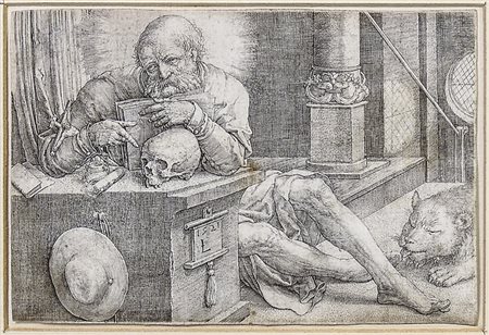 LUCAS VAN LEYDEN (1494-1533) San Gerolamo - Saint Jerome in his study...