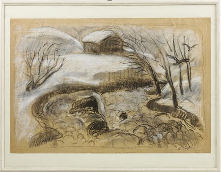 ELISABETH CHAPLIN (1890-1982) Paesaggio innevato - Snowy Landscape carboncino...