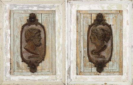 COPPIA DI GRANDI PLACCHE IN GHISA - PAIR OF CAST IRON PLAQUES raffiguranti ad...