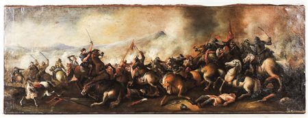 SCENA DI BATTAGLIA - BATTLE SCENE olio su tela - oil on canvas cm 50x140