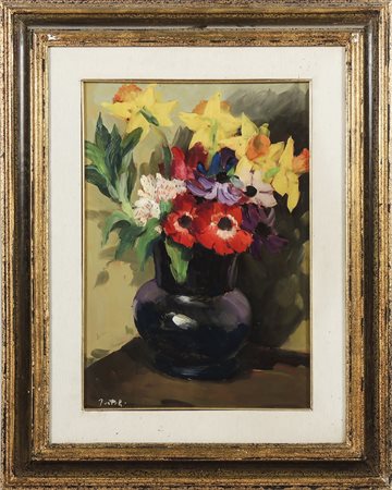 ENNIO TORTOLI Vaso con fiori - Flowers in a Vase olio su faesite - oil on...