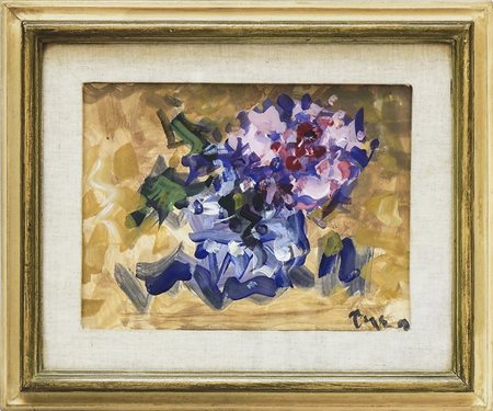 ENZO PREGNO (1898-1972) Fiori - Flowers olio su cartone - oil on cardboard,...