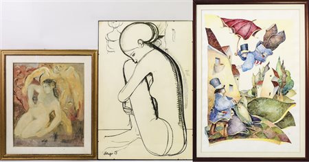 LOTTO DI DIPINTI E BOZZETTI - PAINTINGS AND SKETCHES LOT tra cui un pastello...