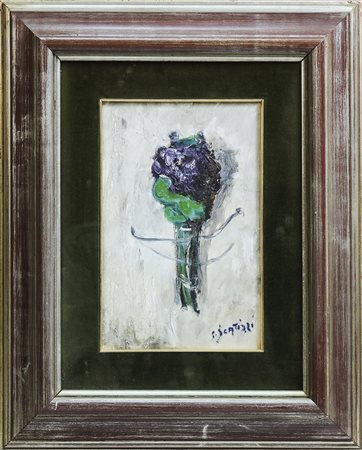 SERGIO SCATIZZI (1918-2009) Violette 1959 - Flowers 1959 olio su cartone olio...