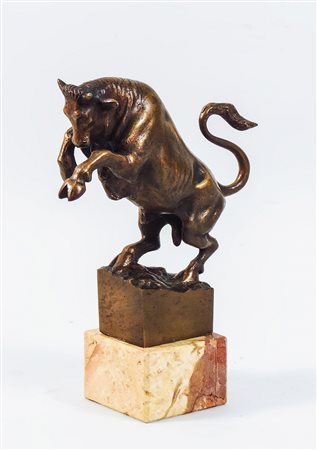 TORO - BULL scultura in bronzo - bronze sculpture su base in marmo h cm 28,5