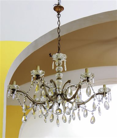 LAMPADARIO IN VETRO - GLASS CHANDELIER XX SECOLO - 20TH CENTURY sei bracci...