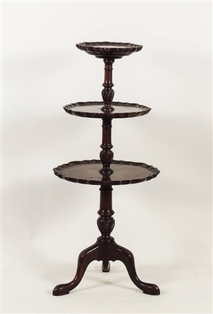 TAVOLINO TONDO A TRE RIPIANI IN MOGANO - THREE TIER MAHOGANY TABLE...