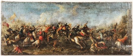 SCENA DI BATTAGLIA - BATTLE SCENE olio su tela - oil on canvas cm 40x97