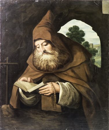 EREMITA IN PREGHIERA - PRAYING HERMIT XIX secolo - 19th century olio su tela...