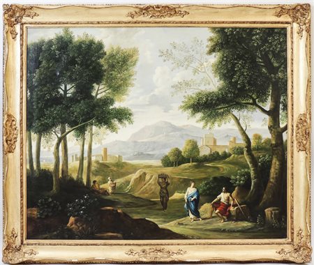 PAESAGGIO CON PERSONAGGI - LANDSCAPE WITH FIGURES olio su tela - oil on...