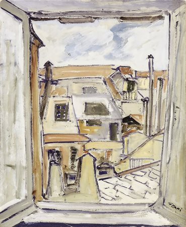 GONNI GONICH Finestra sui tetti - Window over the Rooftops tempera su...