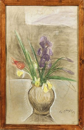 ELISABETH CHAPLIN (1890-1982) Vaso con fiori - Flowers in a vase pastello su...