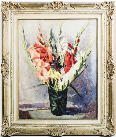 CORRADO MICHELOZZI (1883-1965) Gladioli - Flowers in a Vase olio su tavoletta...