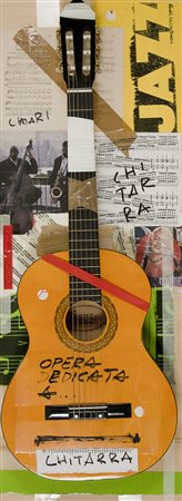 Giuseppe Chiari - Chitarra - chitarra e collage su tavola cm. 110x40x11....