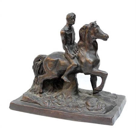 Giorgio DE CHIRICO Volos 1888 - Roma 1978 Cavallo e cavaliere Bronzo cm 25 X...