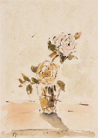 Filippo DE PISIS Ferrara 1896 - Milano 1956 Rose nel bicchiere, 1949...