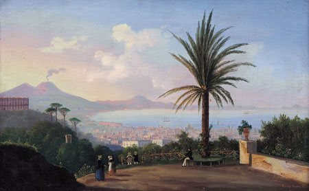 PITTORE DEL XIX SECOLO Veduta di Napoli, 1855olio su tela cm. 38x62, reca la...