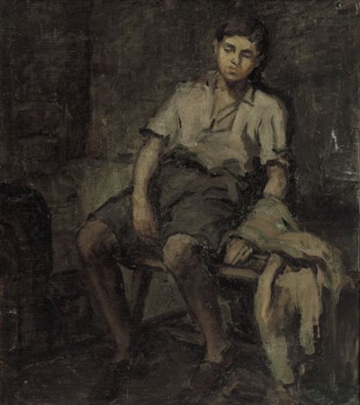 BONONI CARLO Ragazzo seduto, 1948olio su tavola cm. 77,5x68,8; firma in basso...