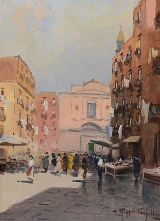 RISPOLI GIUSEPPE Napoli 1882 - Napoli 1960Mercato del pesceolio su tela cm....