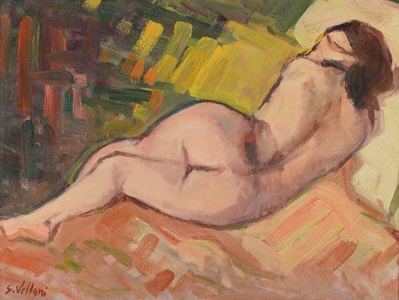 VELLANI SERGIO Carpi (MO) 08/02/1918Nudo distesoolio su masonite cm. 35x49,...