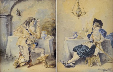 DE SERVI LUIGI Lucca 1863 - 1945Interno con moschettiere, 1882acquerello su...