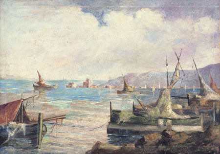 ESPOSITO CESARE Napoli 1886 - Genova 1943Marina, scorcio del portoolio su...